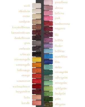 Farbpalette mit 39 verschiedenen Farben handgegossener Kerzen.