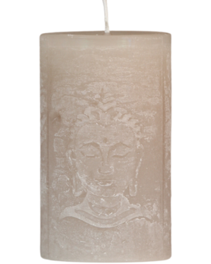 Buddha Motivkerze in sandgrau.
