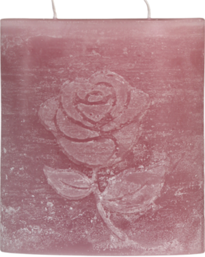 Zweidochtkerze mit Rose-Motiv in altrosa.